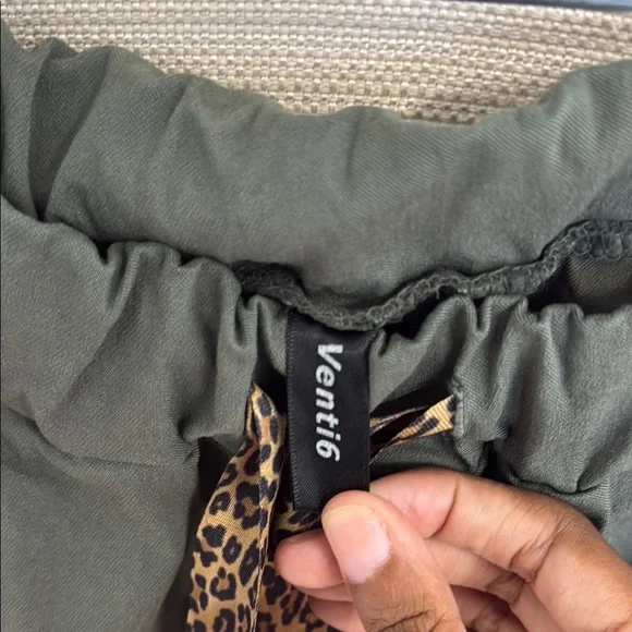 Olive Green Women's Pants with Leopard Print Tie - Picture 2 of 4